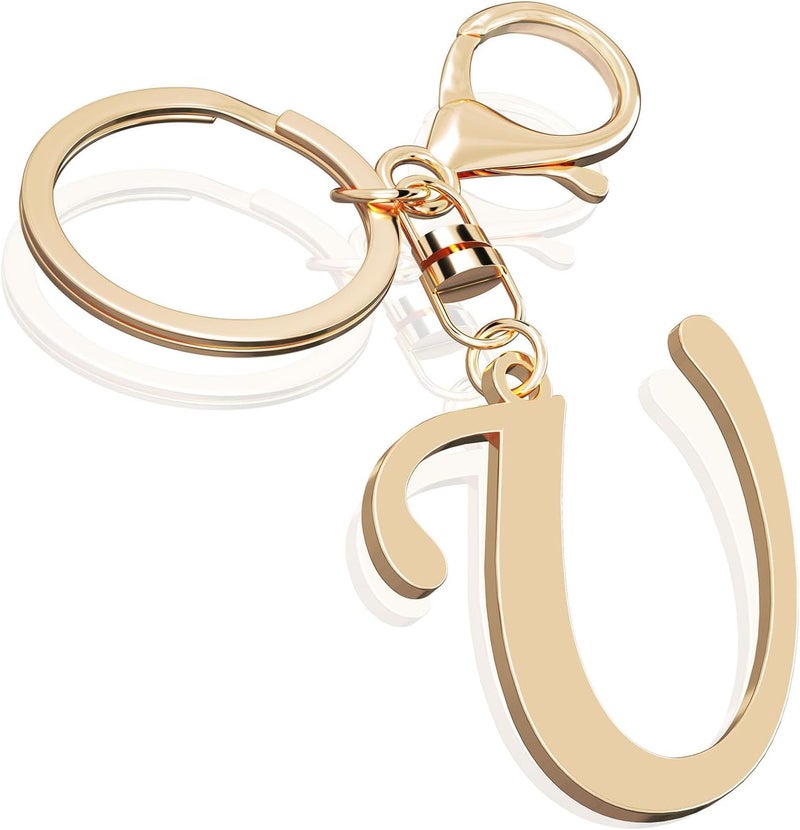 Suweibuke Cute Stainless Steel Gold Initial Letter Keychain for Women Girl, Charms for Key Handbag Backpack Bag, Personalized Gift - Image 1